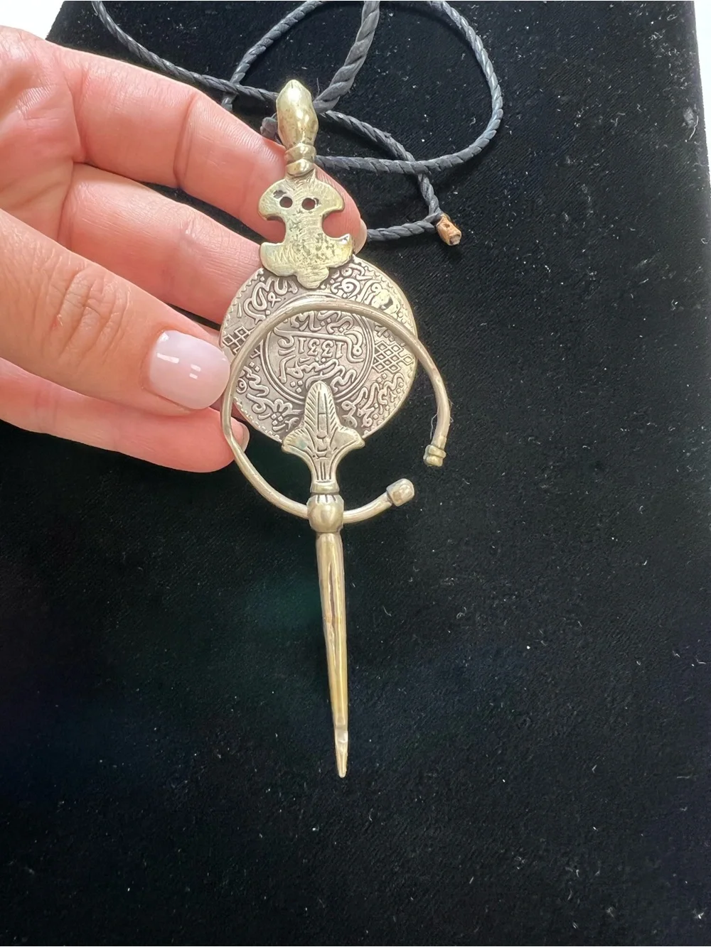 Antique Moroccan Berber coin fibula (tizerzai or khlel), a traditional cloak pin
